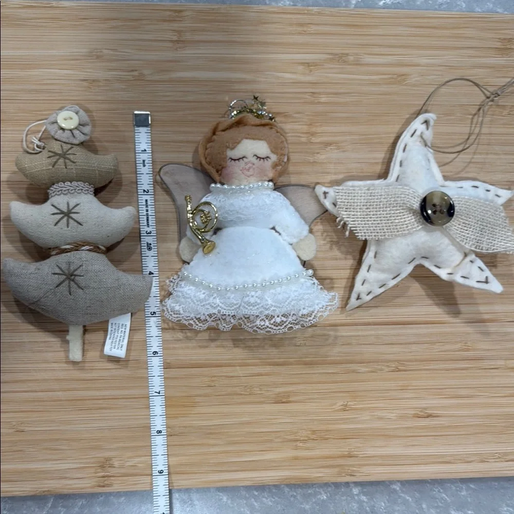 Felt Angel Tree Star Ornament Set - White Brown Gold and Tan NWOT